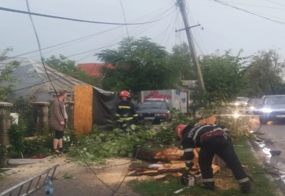 Șarpante smulse de vânt, copaci căzuți pe carosabil și stâlpi electrici afectați de furtună