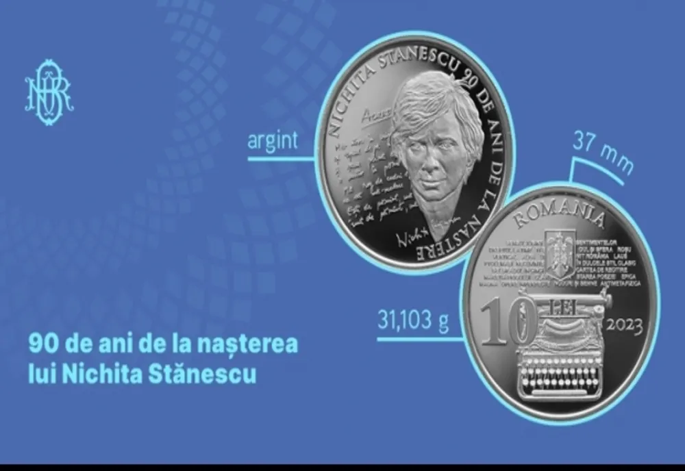 Monedă aniversară cu tema 90 de ani de la naşterea lui Nichita Stănescu