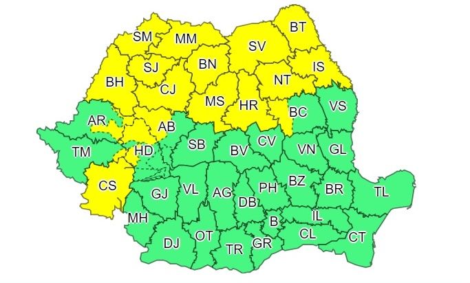 COD GALBEN de ploi pentru Botoșani și restul județelor din nordul țării