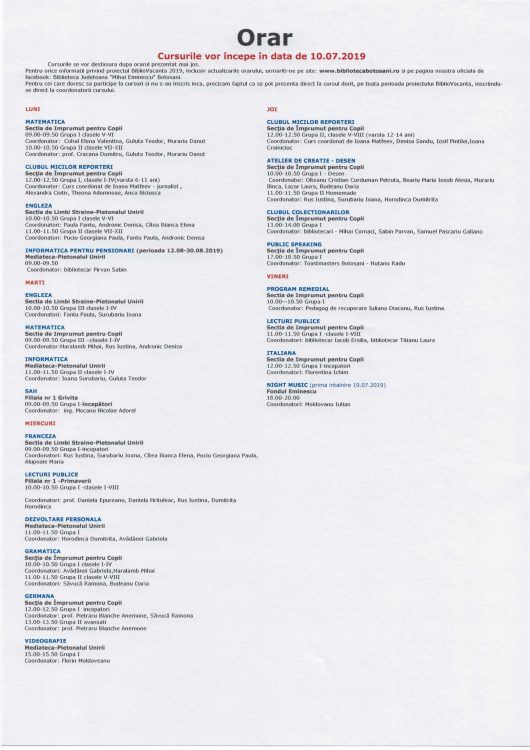 Cursuri pentru botoșăneni în cadrul Biblio Vacanța