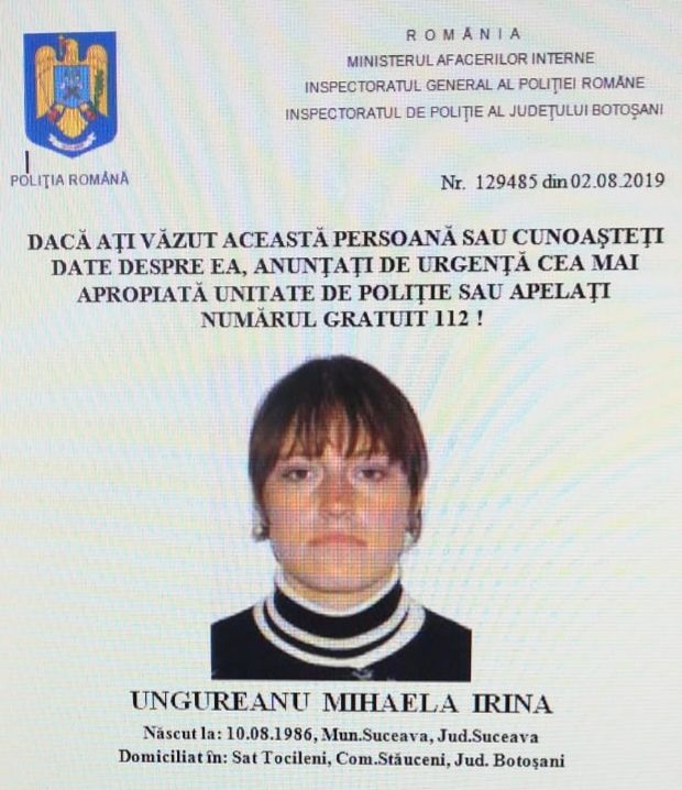 Botoșăneancă dispărută de la domiciliu