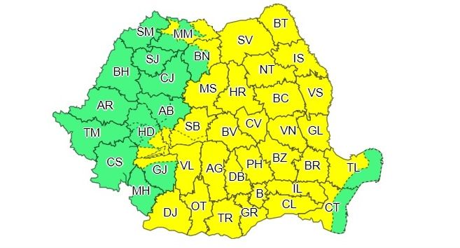 Cod Galben de ploi în trei sferturi de țară