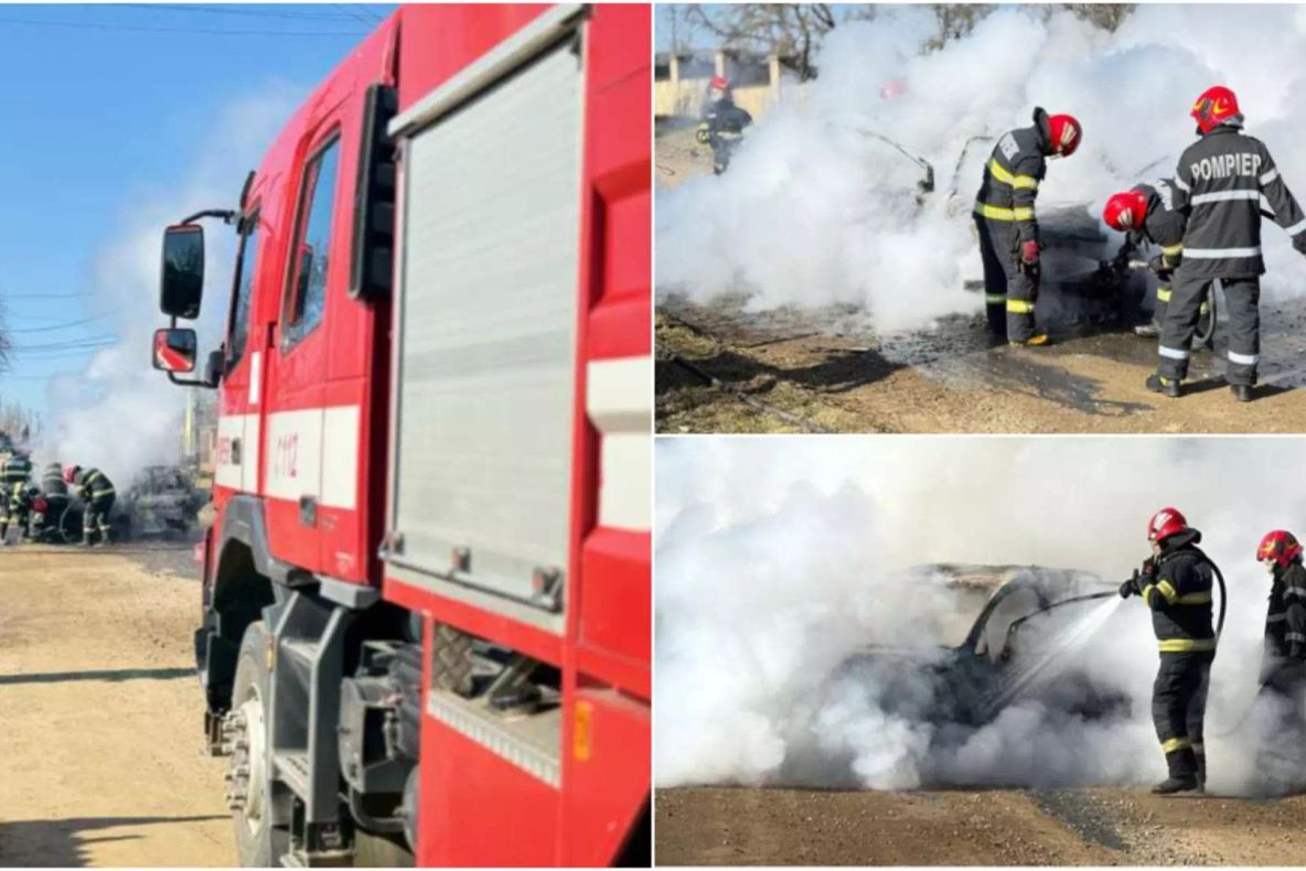 Panică în municipiul Botoșani. O mașină a ars ca o torță din cauza unui scurt-circuit la instalația electrică