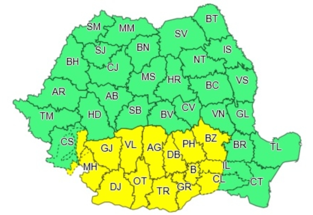 Cod galben de ninsori în aproape jumătate din țară