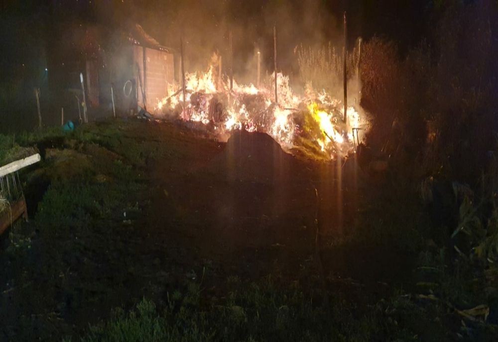 Un adăpost de animale și aproximativ 15 tone de furaje s-au făcut scrum! Focul a fost pus intenționat