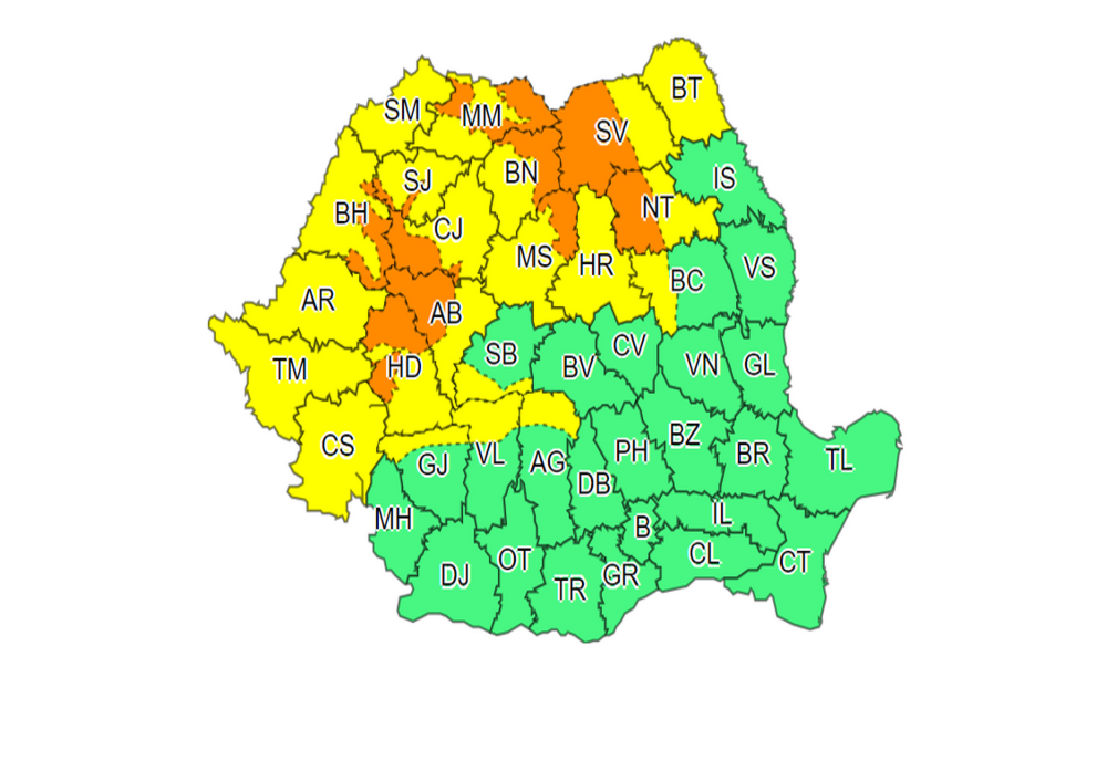 Cod Portocaliu de ninsori peste zona de nord-vest a României